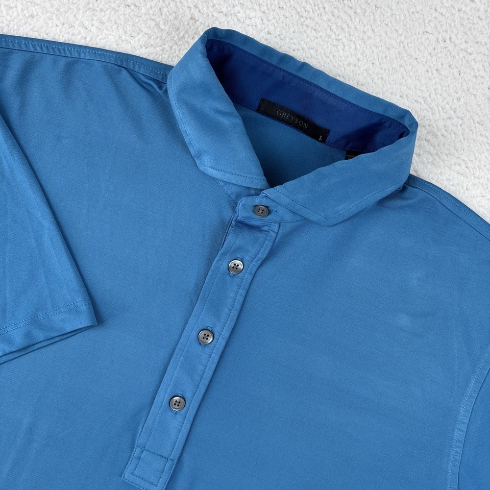 GREYSON Mens Performance Polo‎ Shirt Large Blue Teal Solid Stretch Golf Wicking